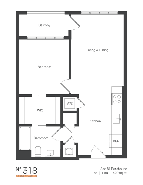 B1 One Bedroom / One Bath (Phase One). The Rigsbee Collection. Durham, NC.